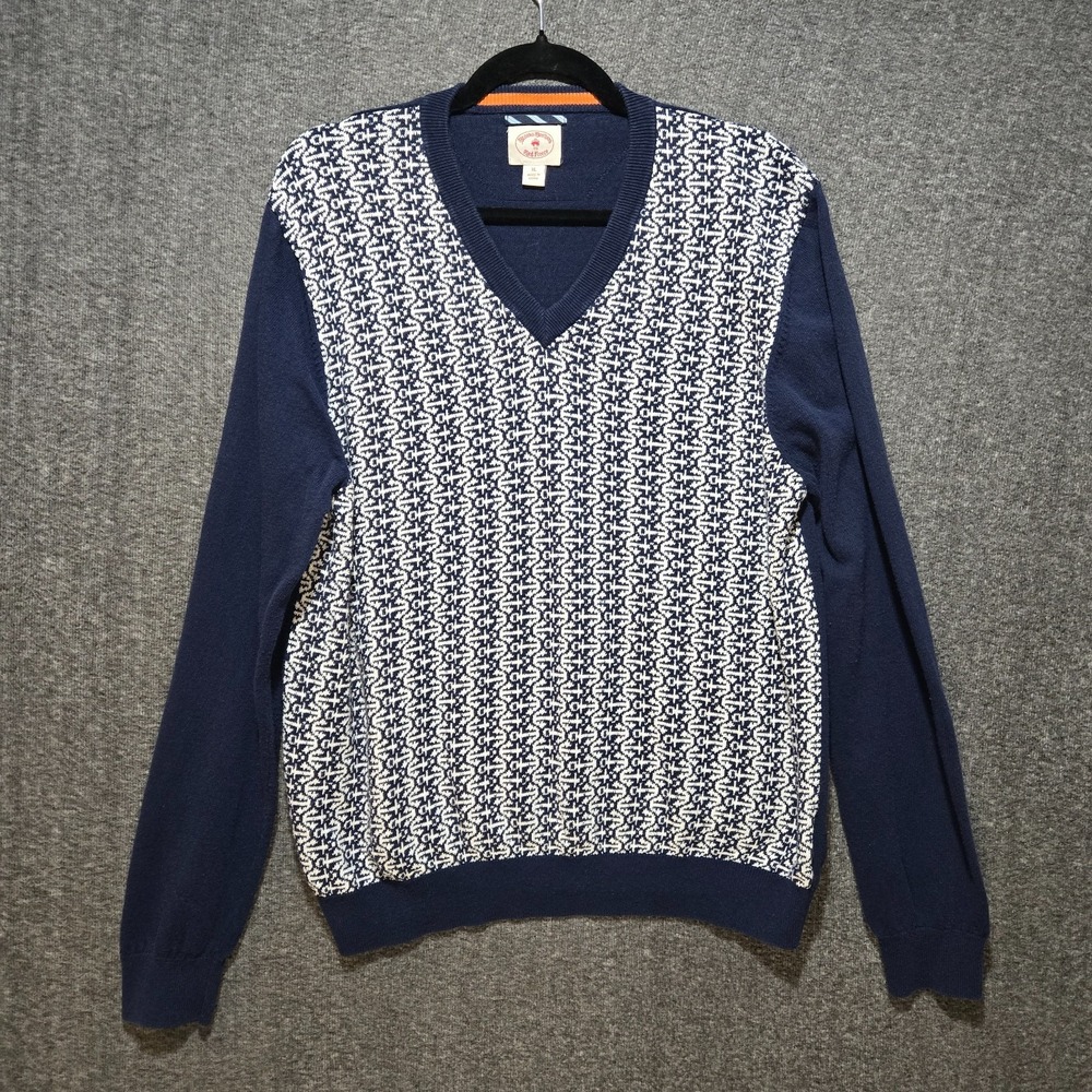 Brooks Brothers Men's V Neck Sweater AOP Anchor Blue Sz XL Navy Preppy